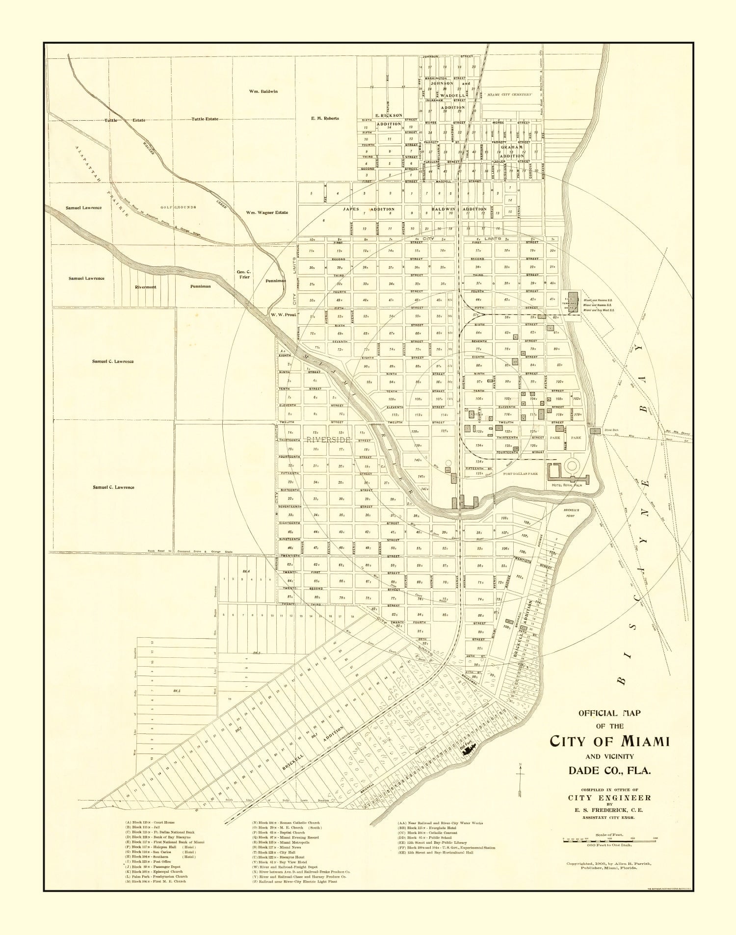 Vintage Map of Miami, Florida 1905
