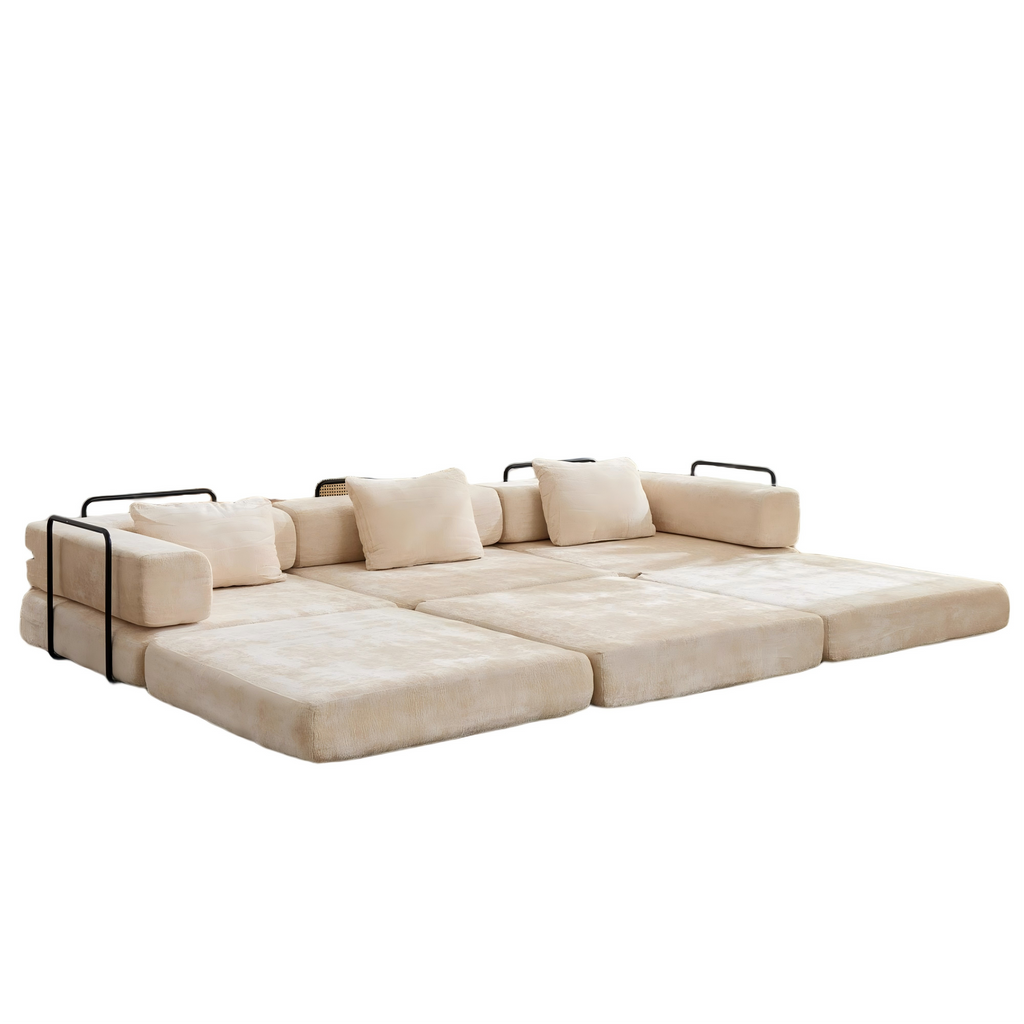 Compression Sofa,Convertible Floor Sofa Bed with Fixed-Shape Frame, Boneless Modular Sectional Sofa,No Assembly Required,Chenille fabric,for Living Room Bedroom,Beige