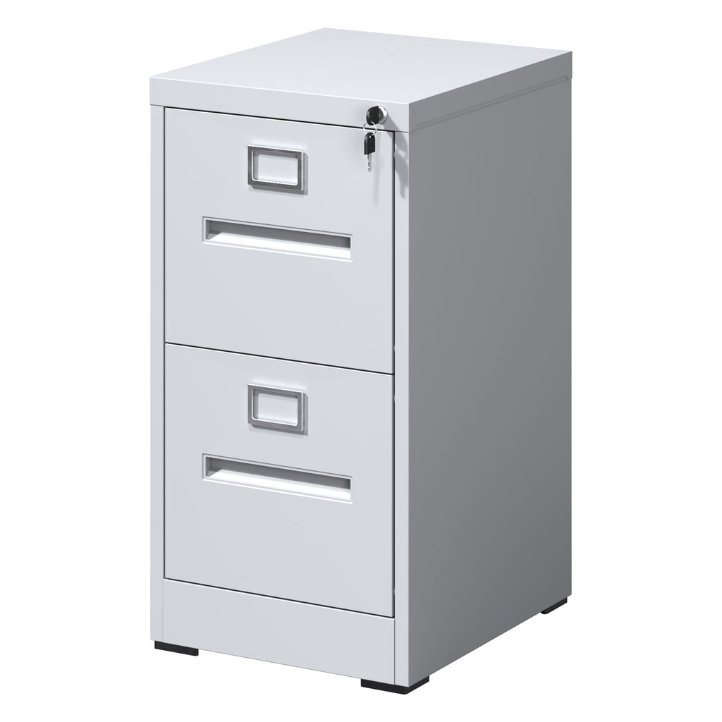 Premium 2 Drawer File Cabinet with Lock, Metal Vertical Design, A4 Legal/Letter Size, White Steel, Compact Dimensions