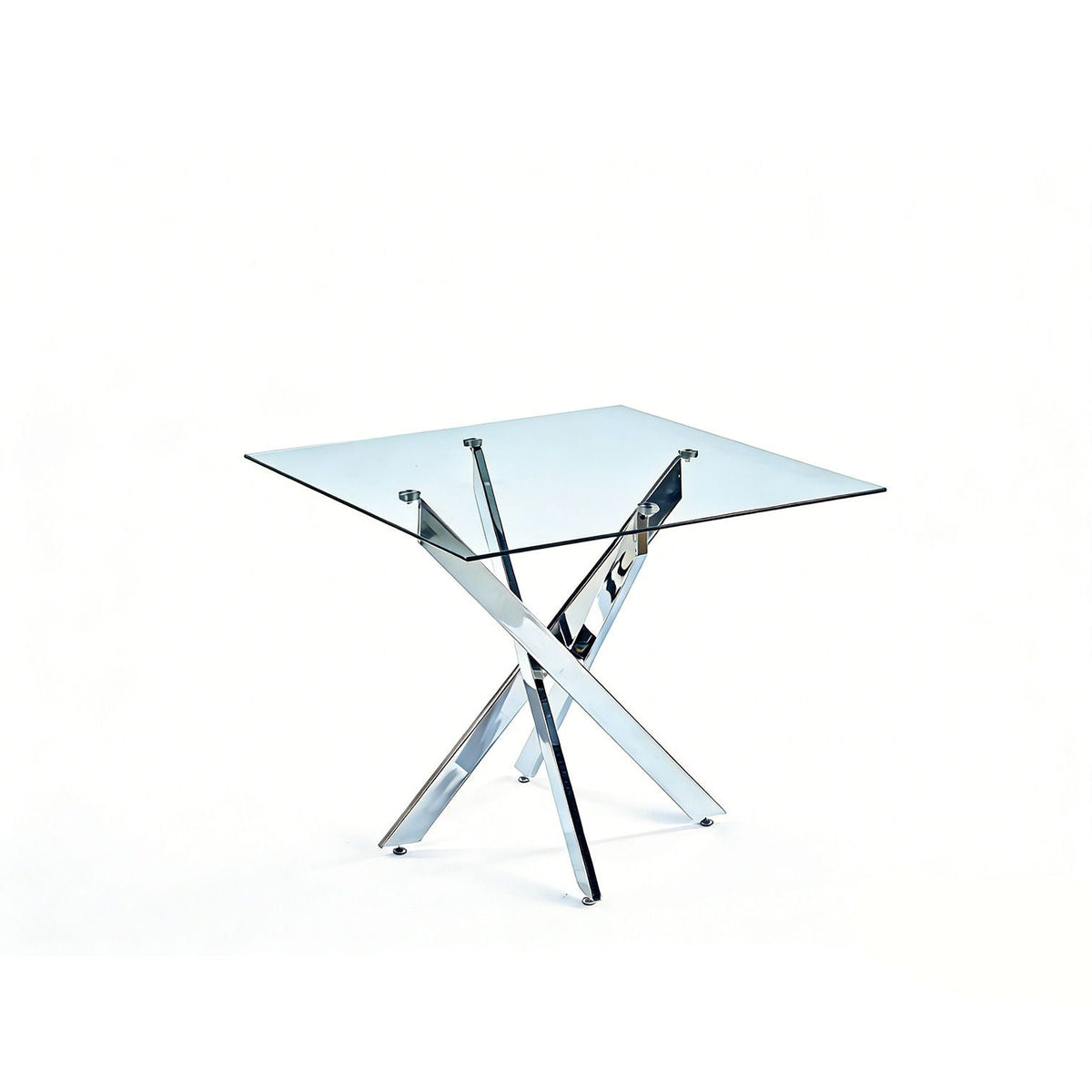 Dining Table With Cross Metal Leg And Tempered Glass, Modern Space Saving Kitchen Table For Living Room Legs, Square Table