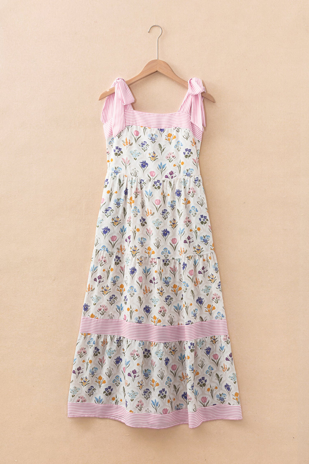 Floral Stripe Detail Knot Strap Maxi Dress
