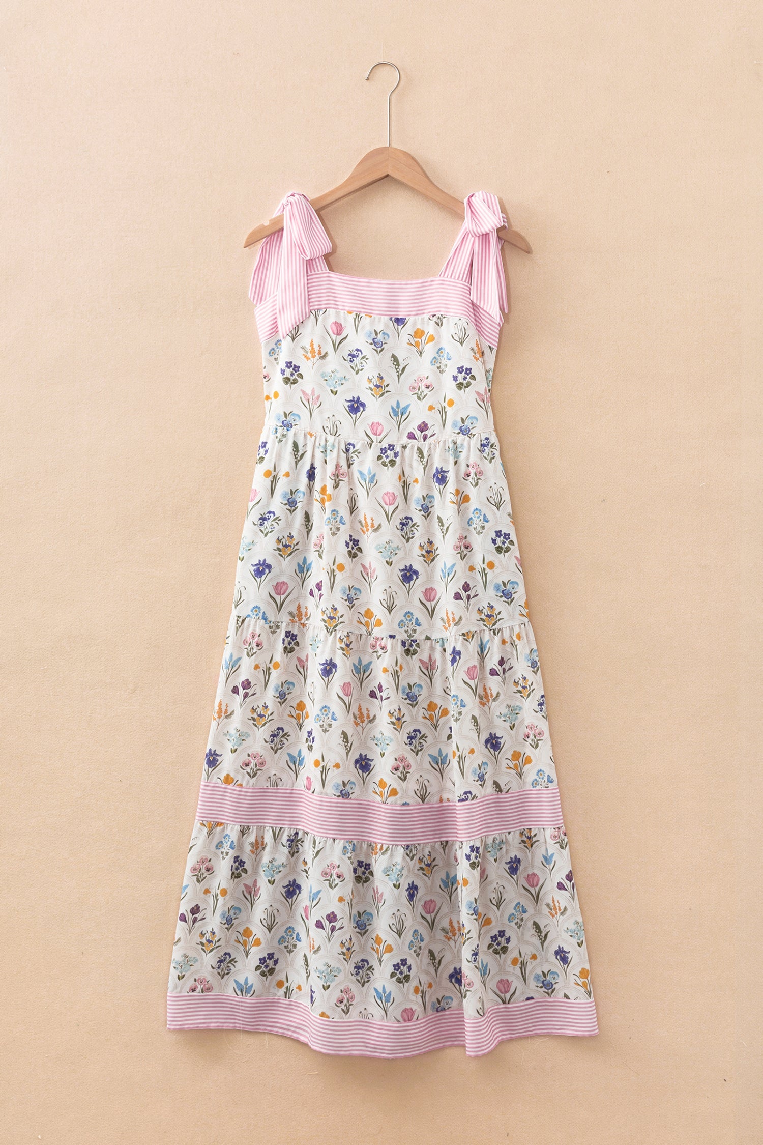 Floral Stripe Detail Knot Strap Maxi Dress