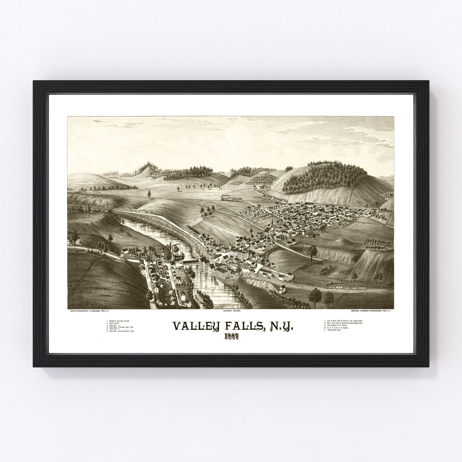 Vintage Map of Valley Falls, New York 1887