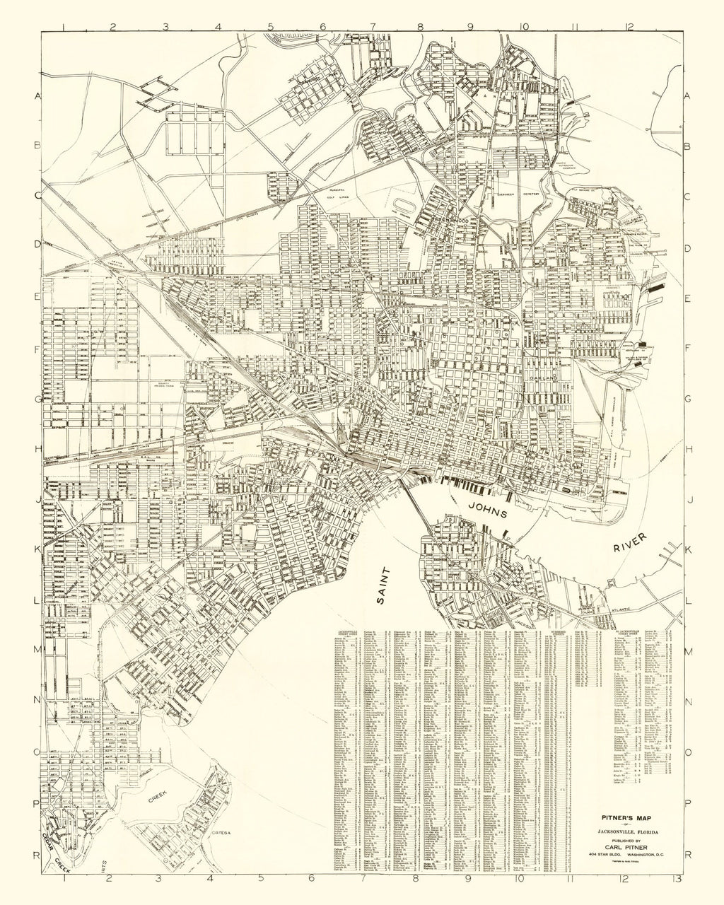 Vintage Map of Jacksonville, Florida 1929