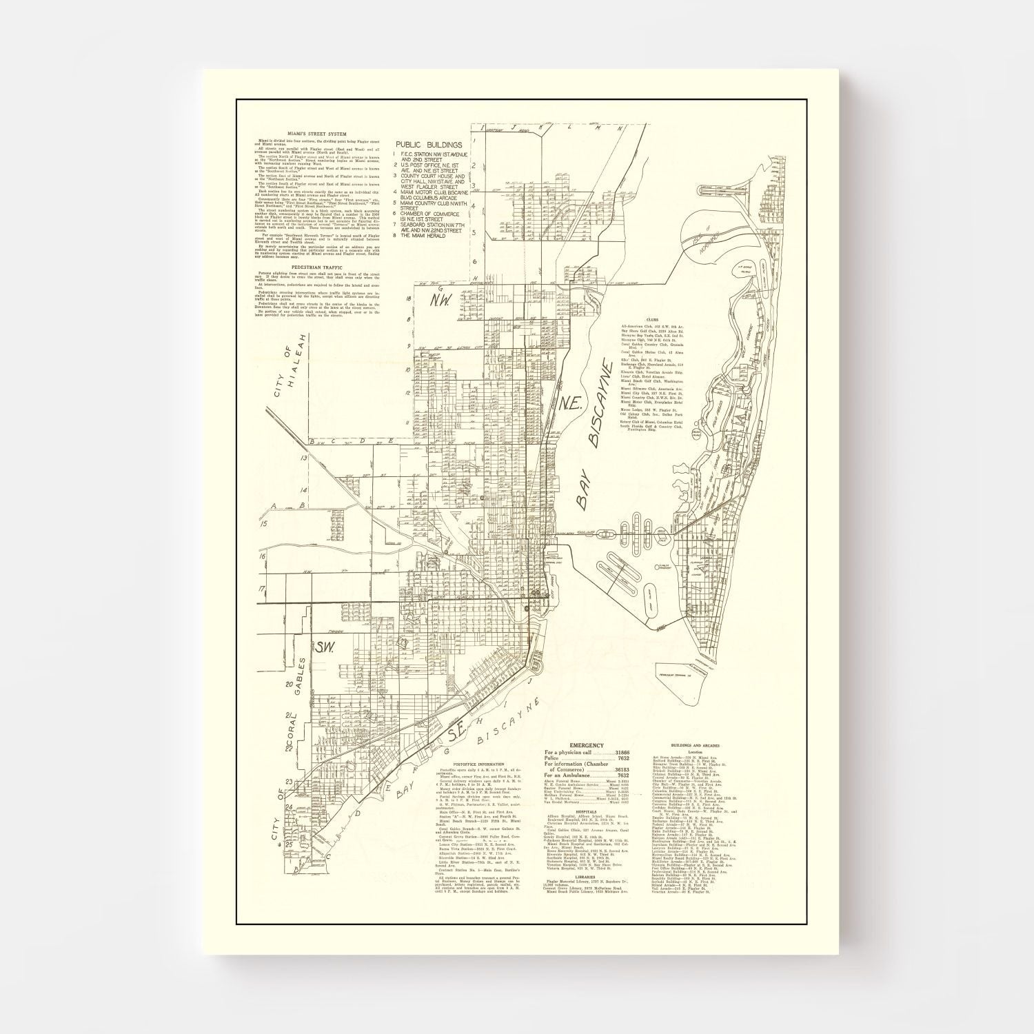 Vintage Map of Miami, Florida 1929