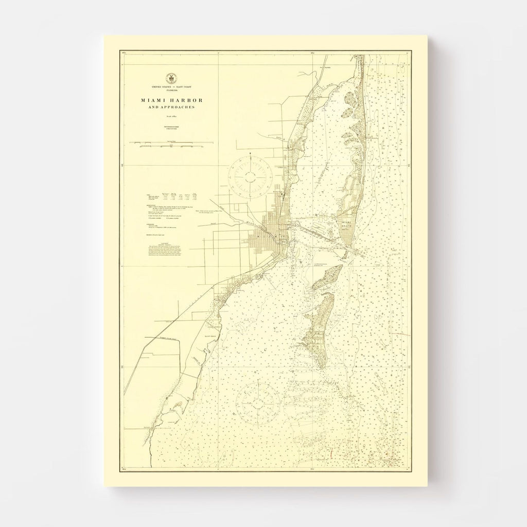 Vintage Map of Miami Harbor, Florida 1924