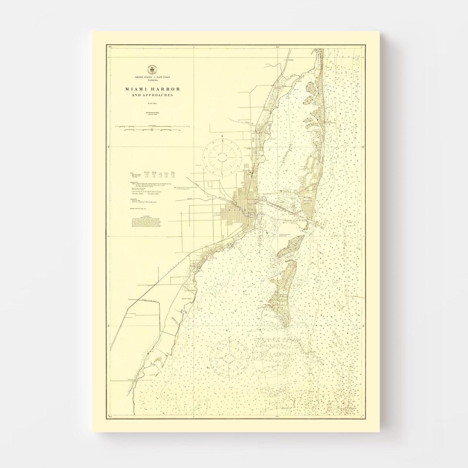 Vintage Map of Miami Harbor, Florida 1924