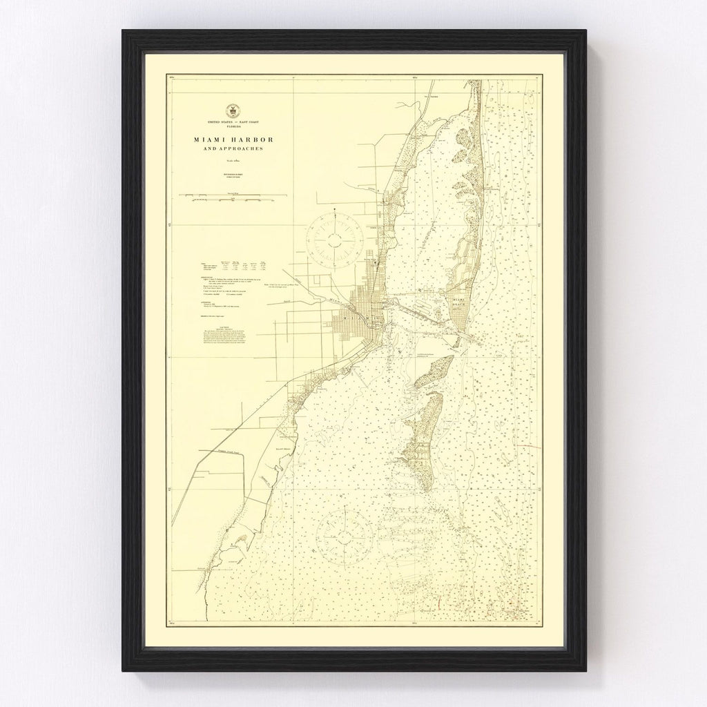 Vintage Map of Miami Harbor, Florida 1924