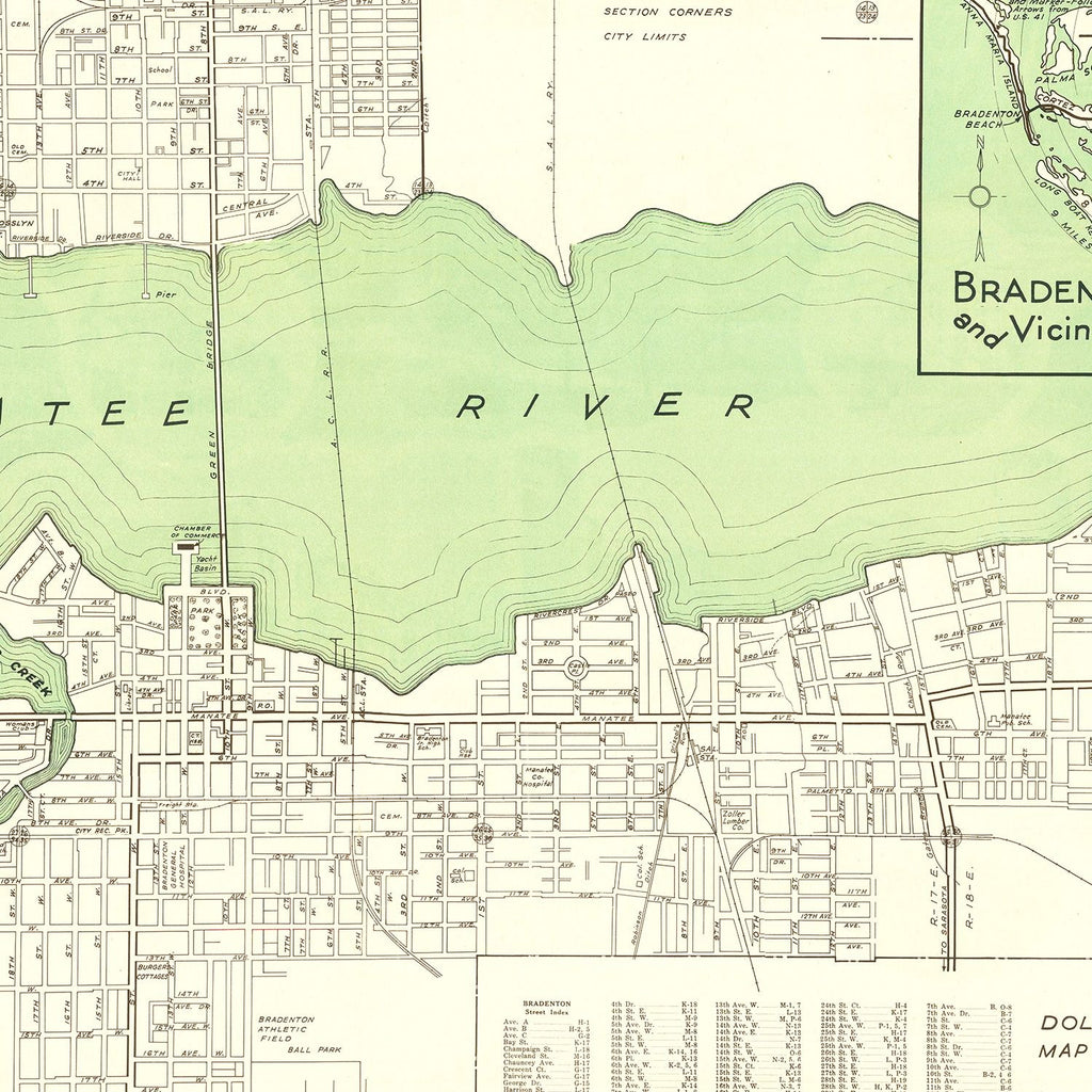 Vintage Map of Bradenton, Florida 1940