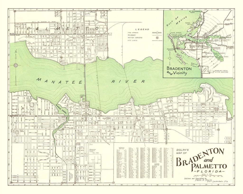 Vintage Map of Bradenton, Florida 1940