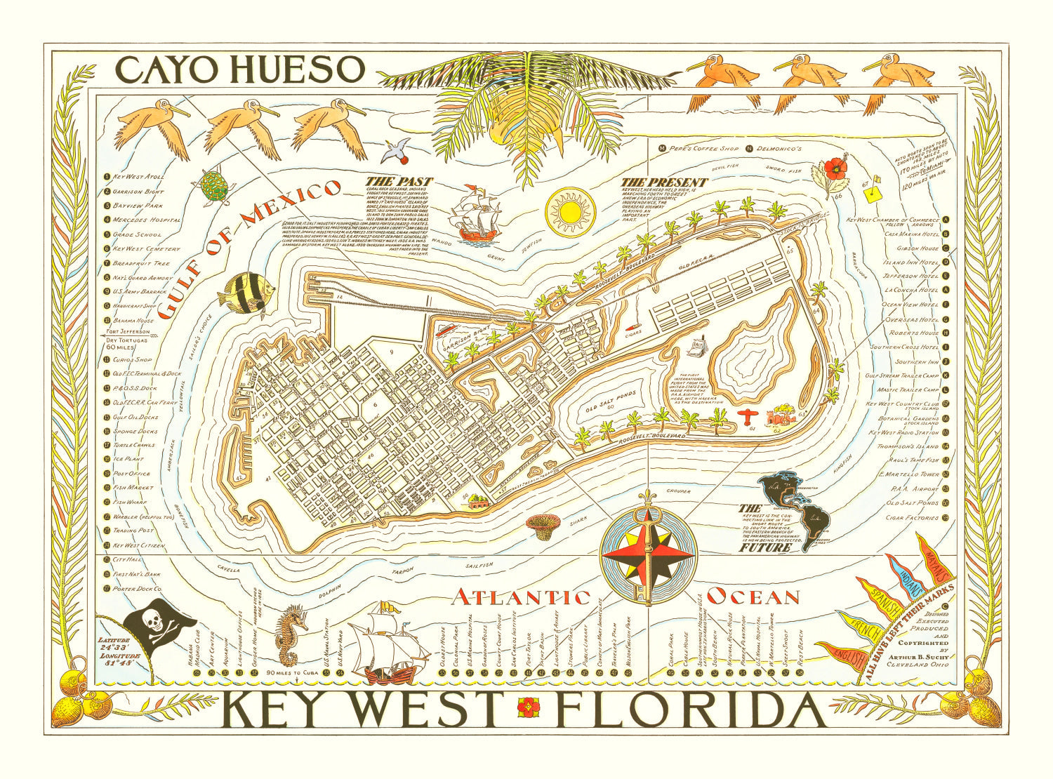 Vintage Map of Key West, Florida 1940