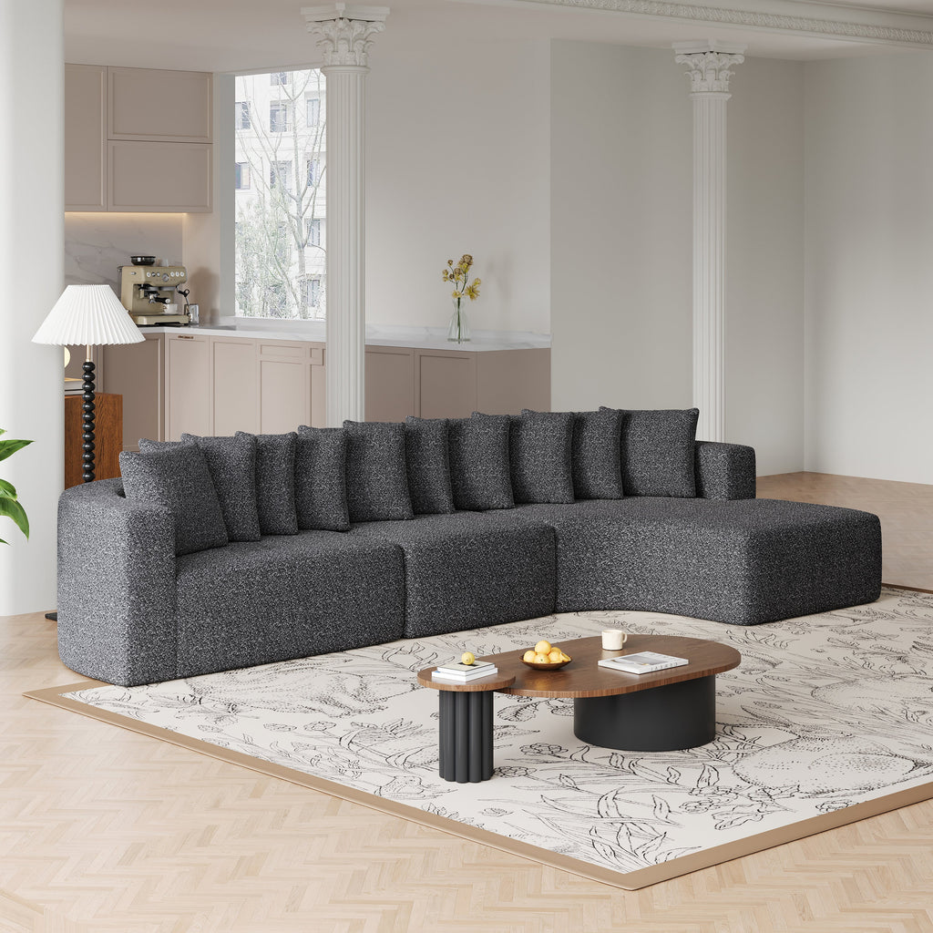 131.1-inch Chenille Sectional Sofa Set, Modern Cloud-Shaped Curved Sofa, Includes 10 Pillows, Living Room Fabric Corner Sofa, L-Shaped Modular Sofa (Right Chaise)