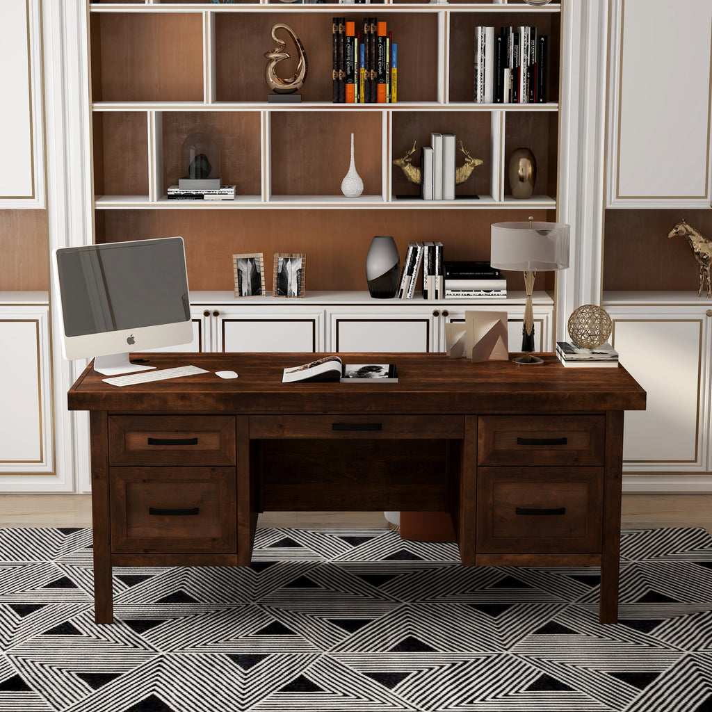71 inch Executive Desk, No Assembly Required, Whiskey Finish