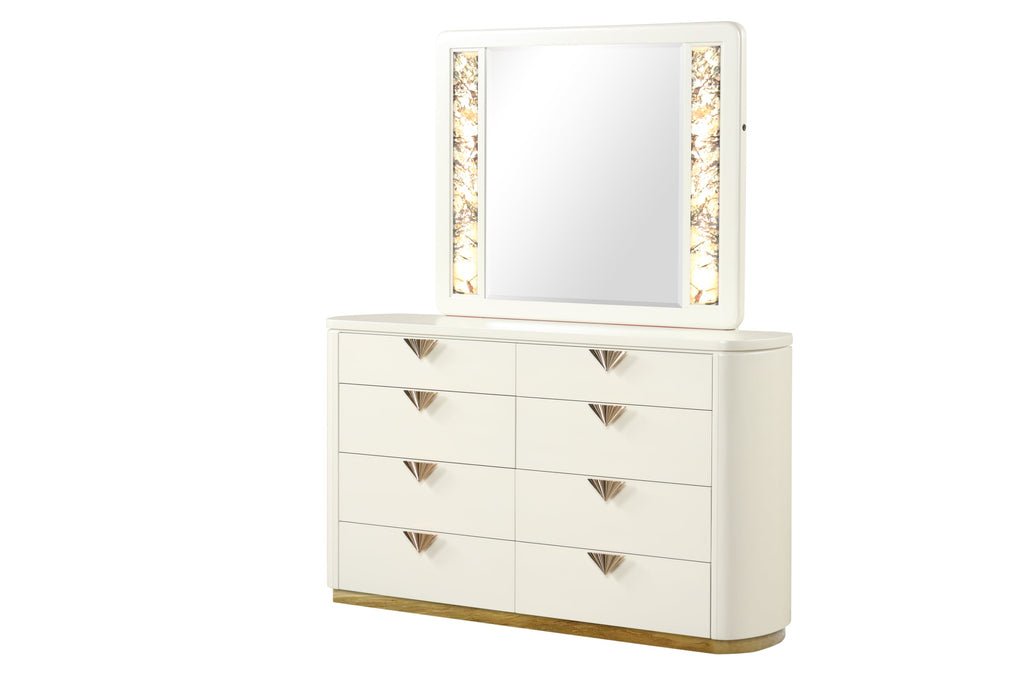 La Pierre Modern Style 4 Pc King Upholstered Bedroom Set Made with Wood and Gold Accents in Beige(CA INVENTORY)