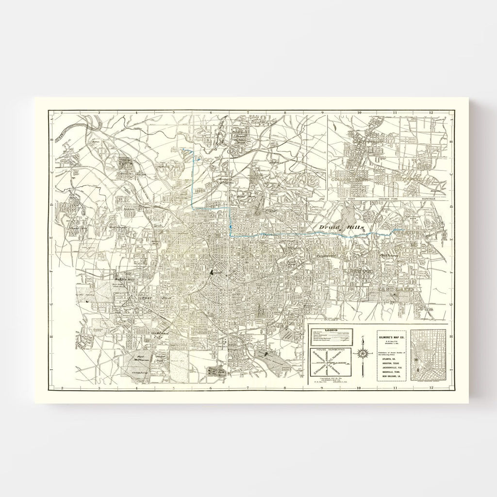 Vintage Map of Atlanta, Georgia 1947
