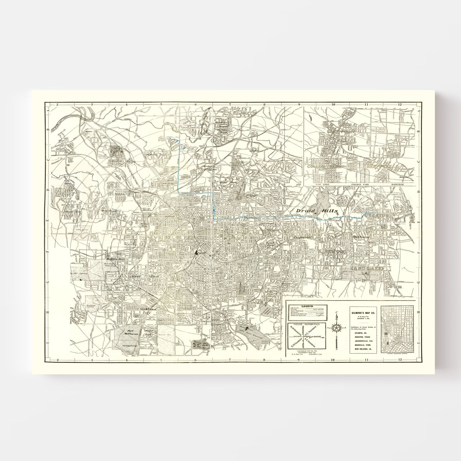 Vintage Map of Atlanta, Georgia 1947