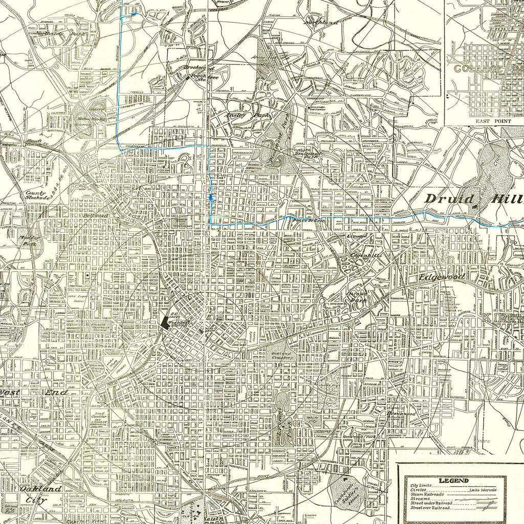 Vintage Map of Atlanta, Georgia 1947
