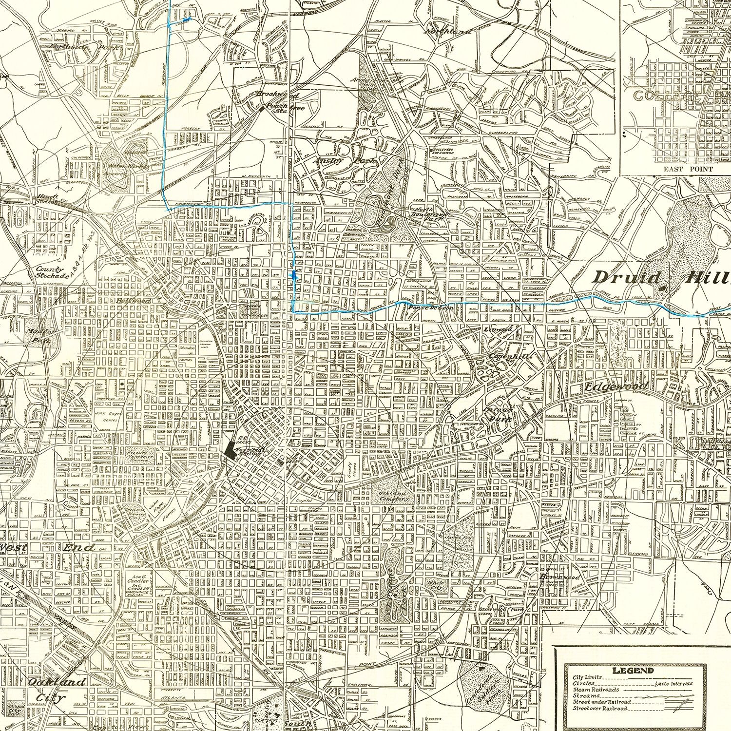 Vintage Map of Atlanta, Georgia 1947