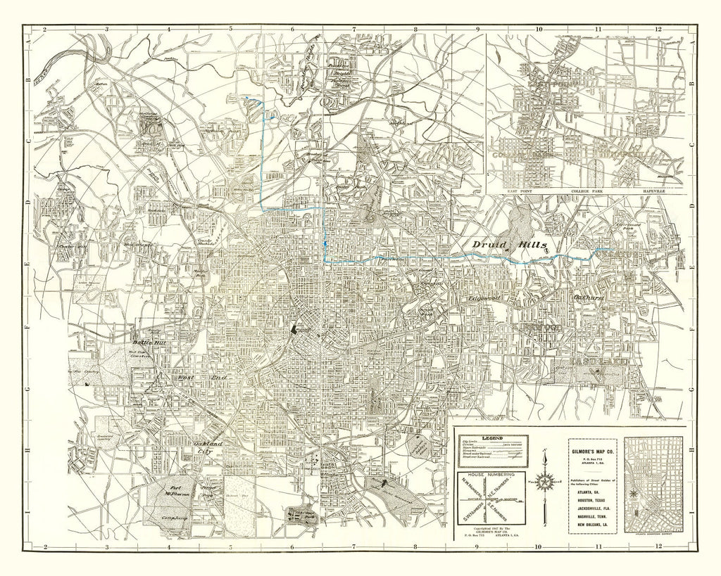 Vintage Map of Atlanta, Georgia 1947