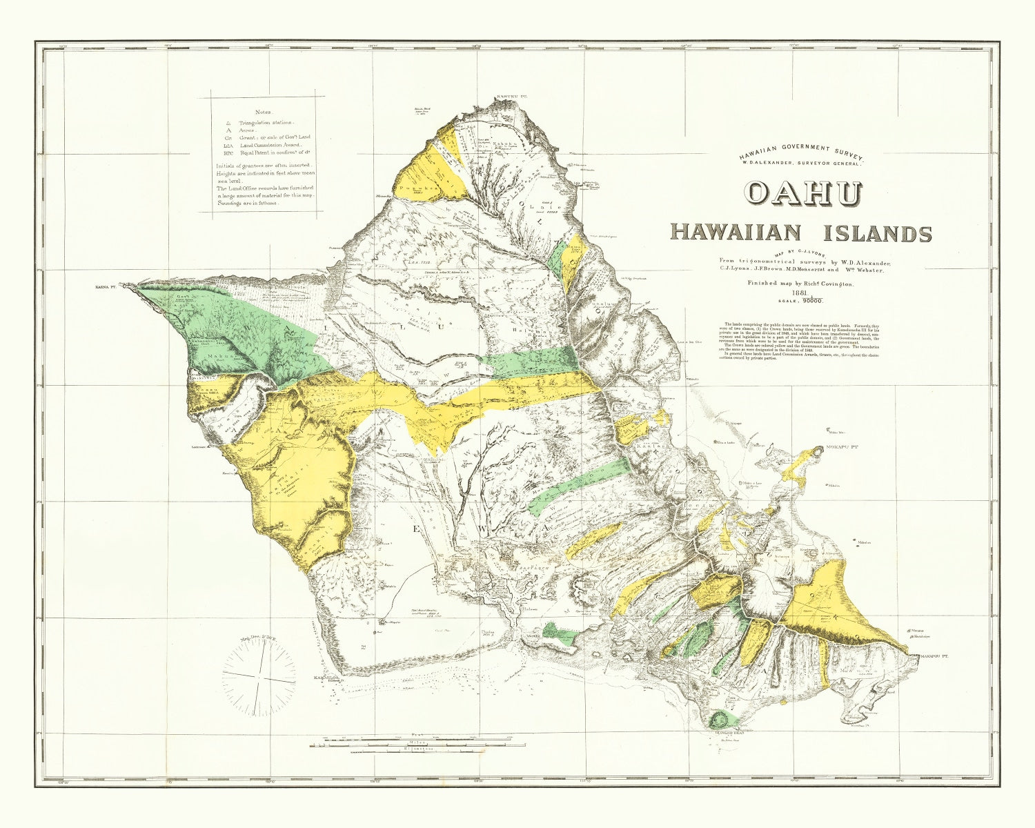 Vintage Map of Oahu, 1881