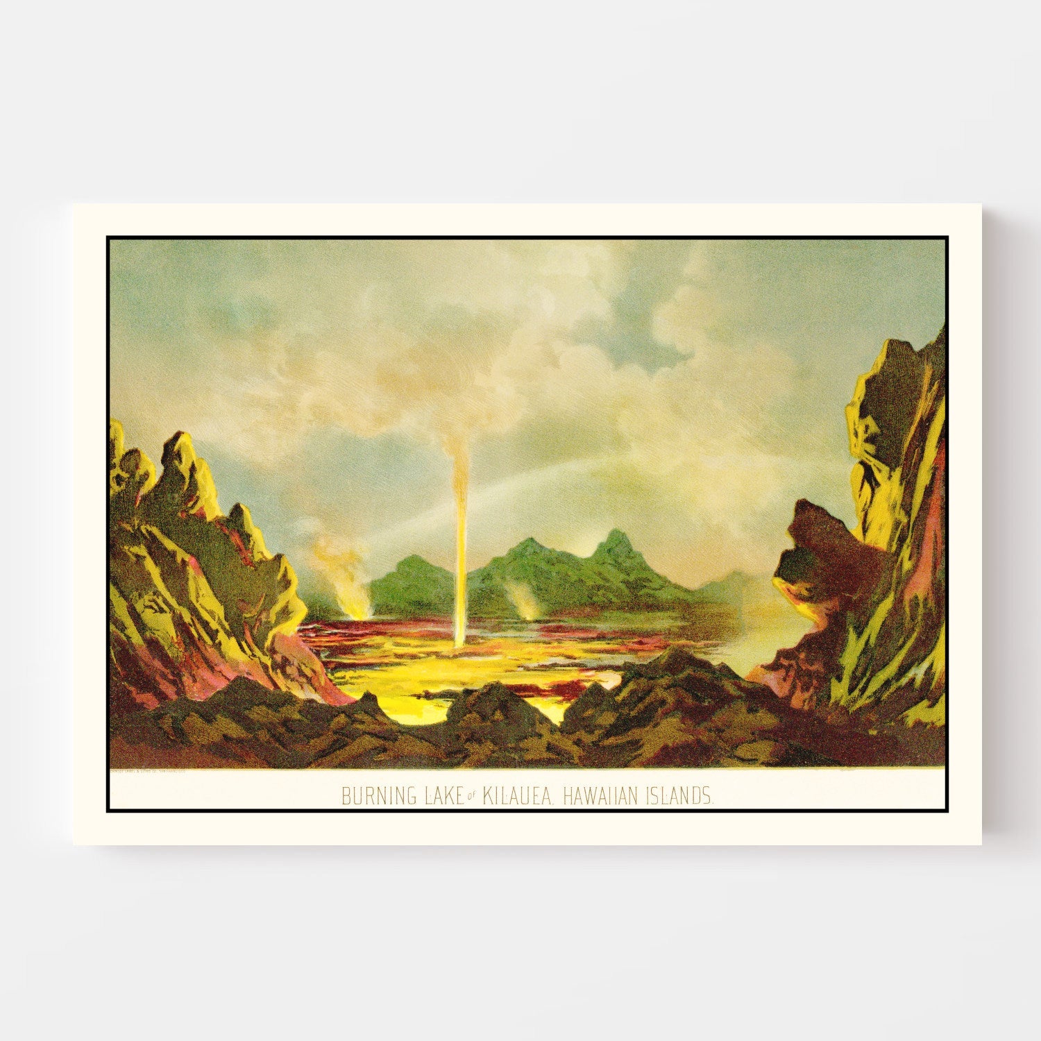Vintage Map of Burning Lake of Kilauea, 1884