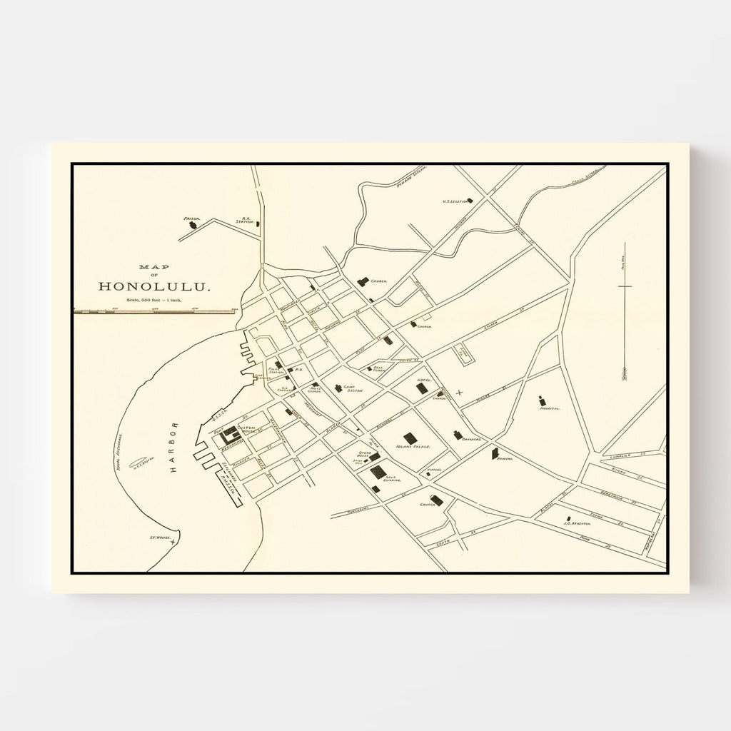 Vintage Map of Honolulu, Hawaii 1893
