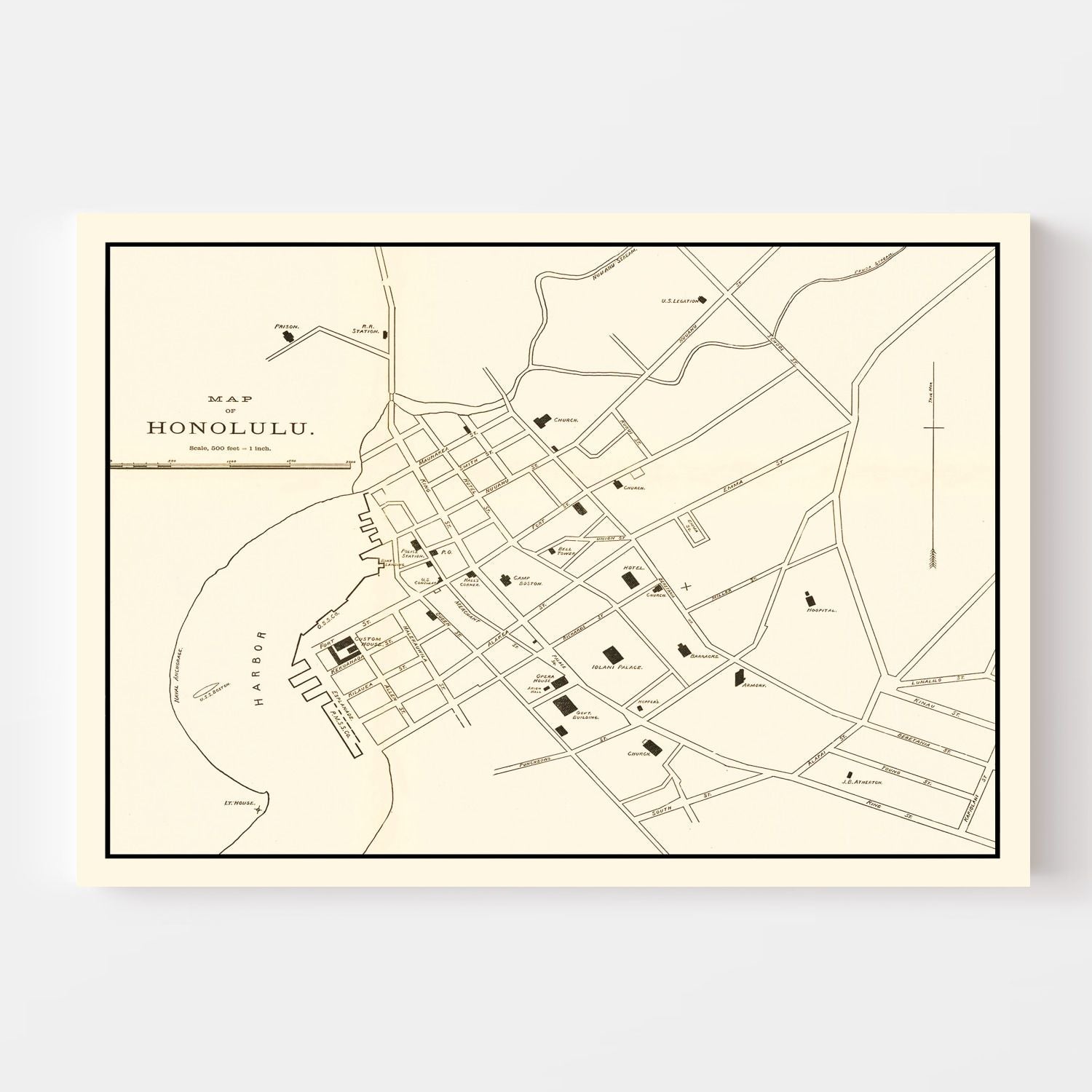Vintage Map of Honolulu, Hawaii 1893