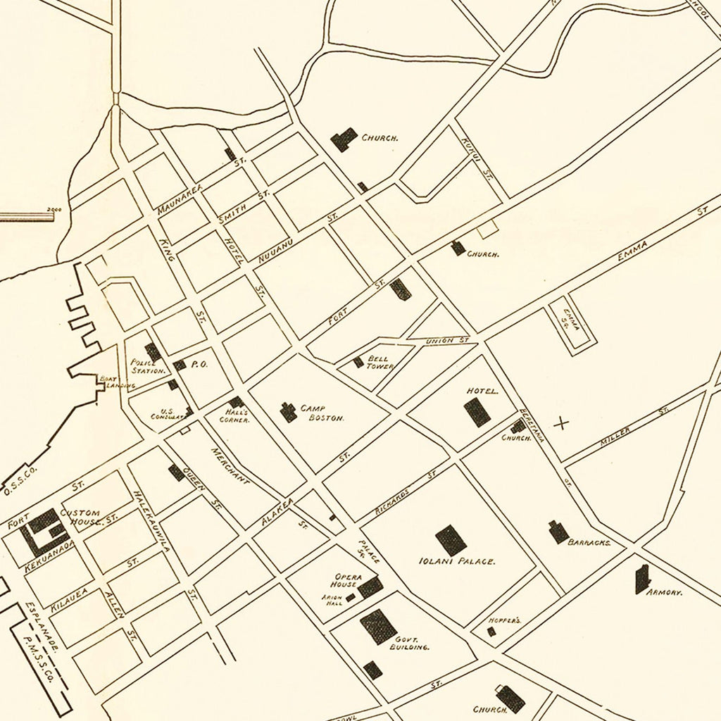 Vintage Map of Honolulu, Hawaii 1893