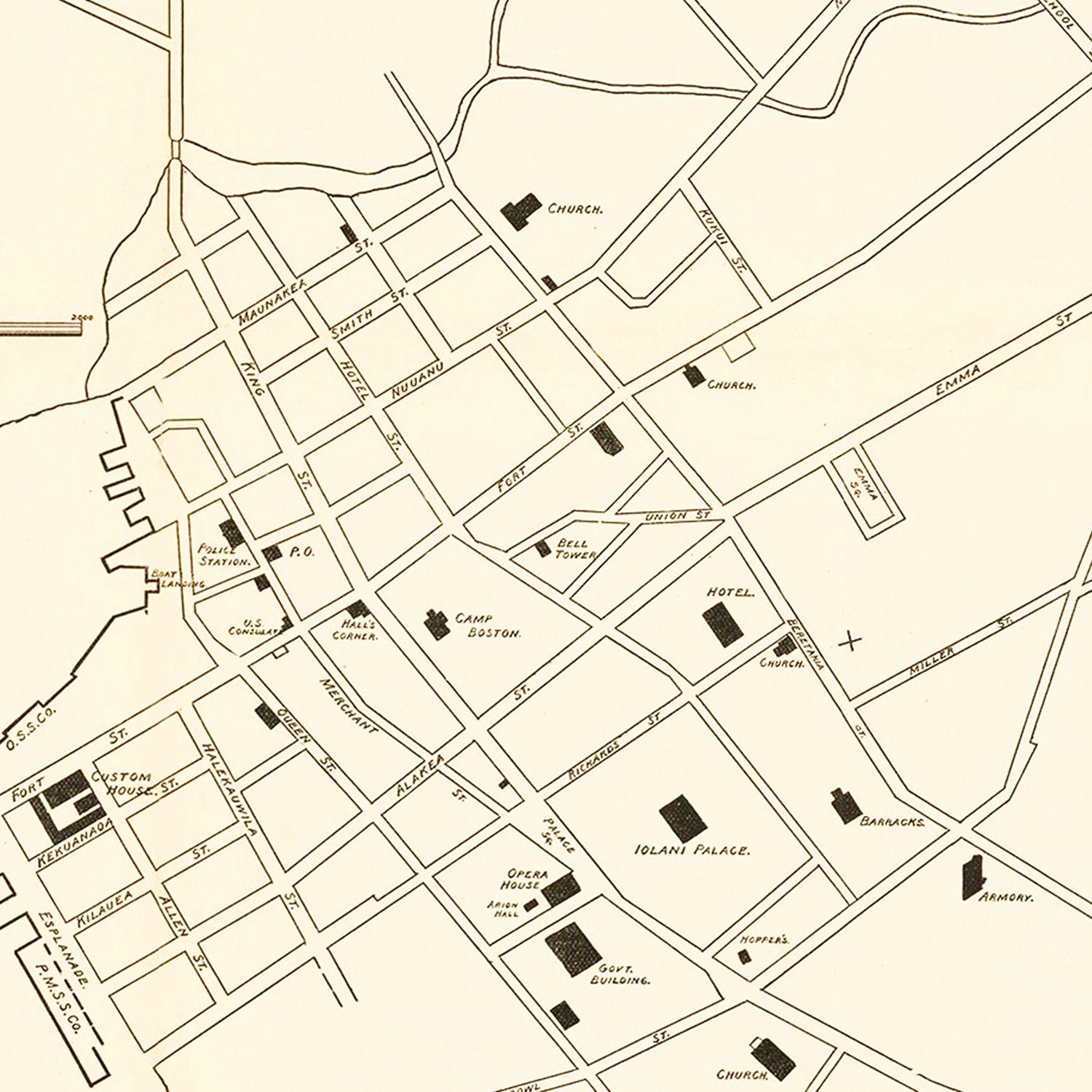 Vintage Map of Honolulu, Hawaii 1893