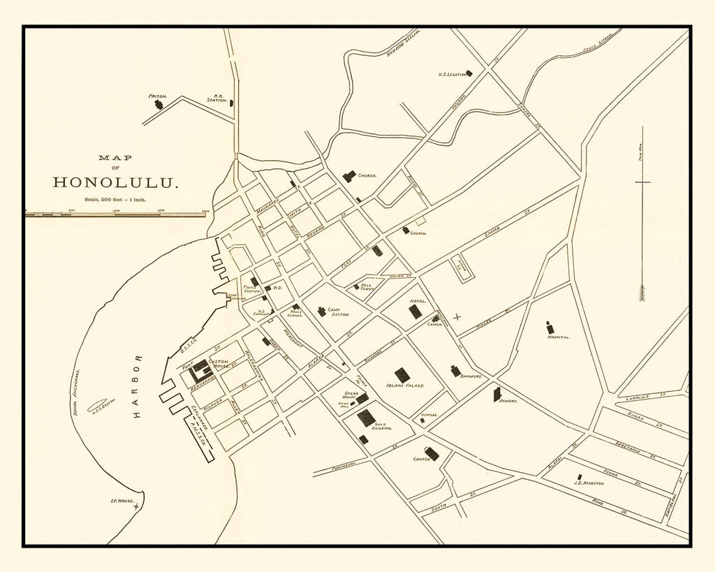 Vintage Map of Honolulu, Hawaii 1893