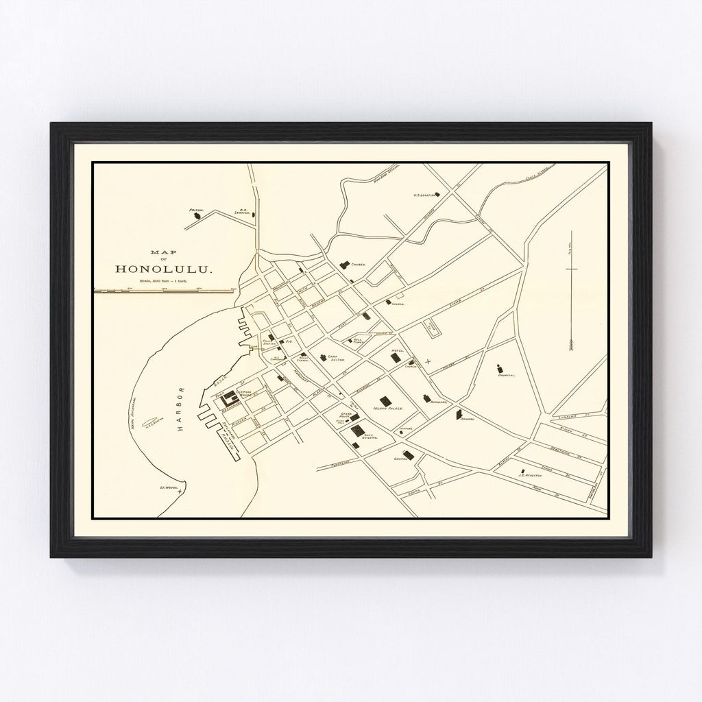 Vintage Map of Honolulu, Hawaii 1893