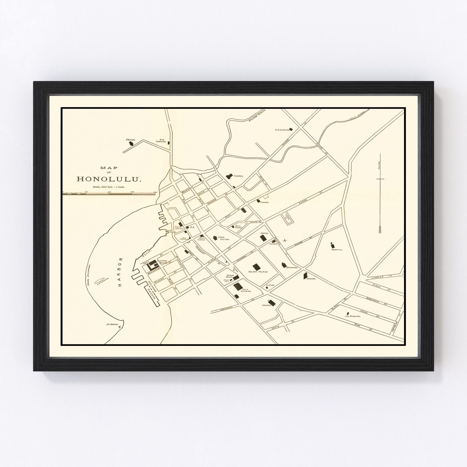 Vintage Map of Honolulu, Hawaii 1893