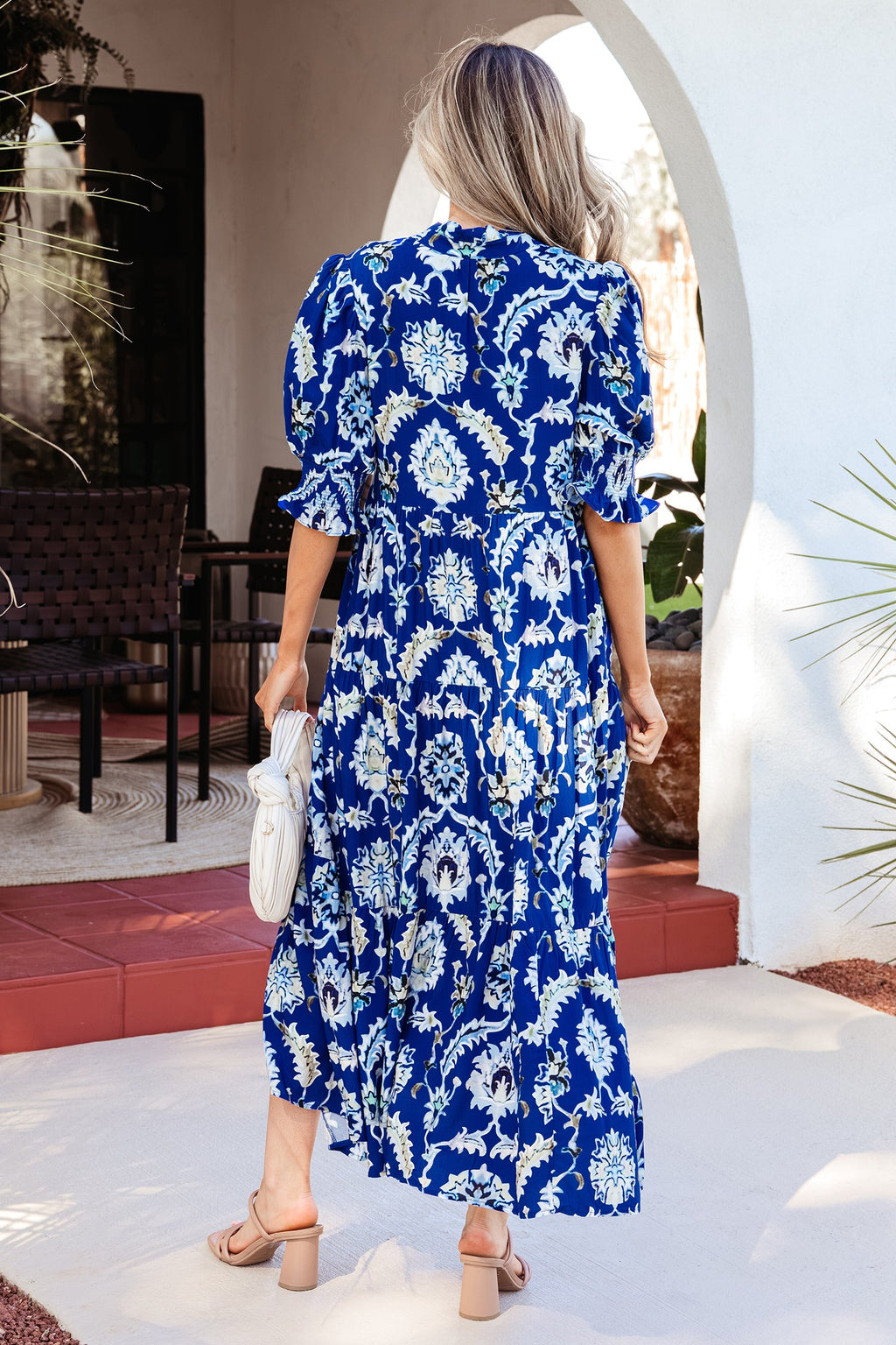 Floral Frilled Collar Puff Sleeve Maxi Dress