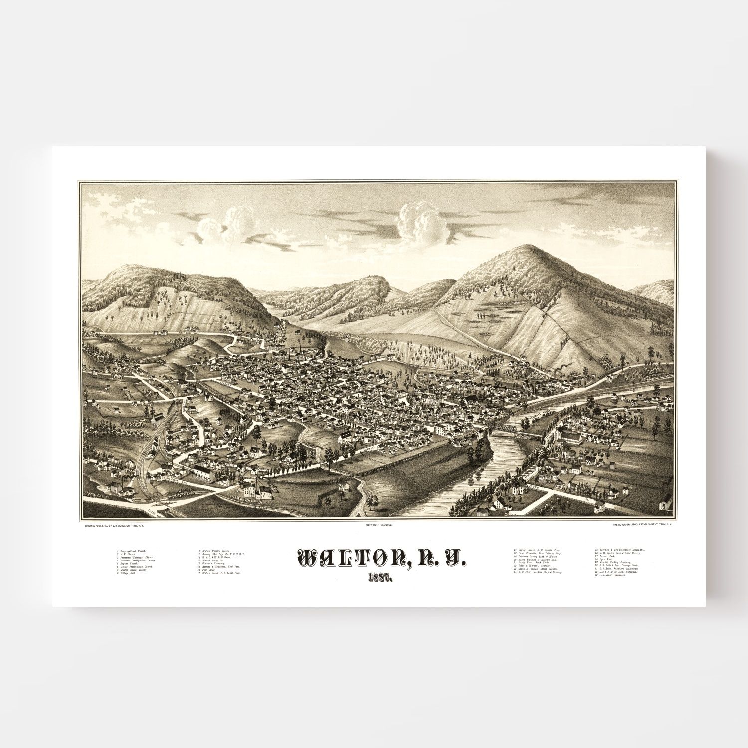 Vintage Map of Walton, New York 1887