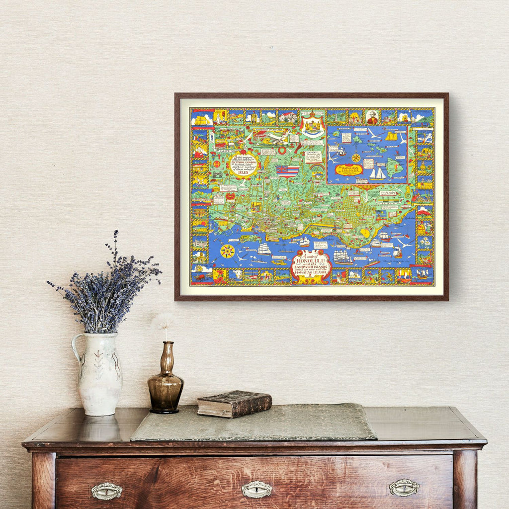 Vintage Map of Honolulu, Hawaii 1927