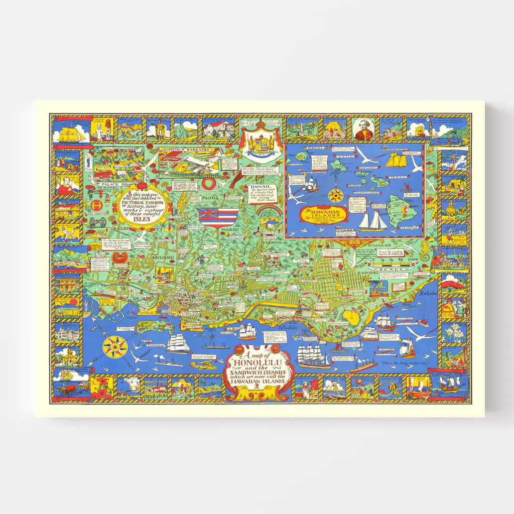Vintage Map of Honolulu, Hawaii 1927
