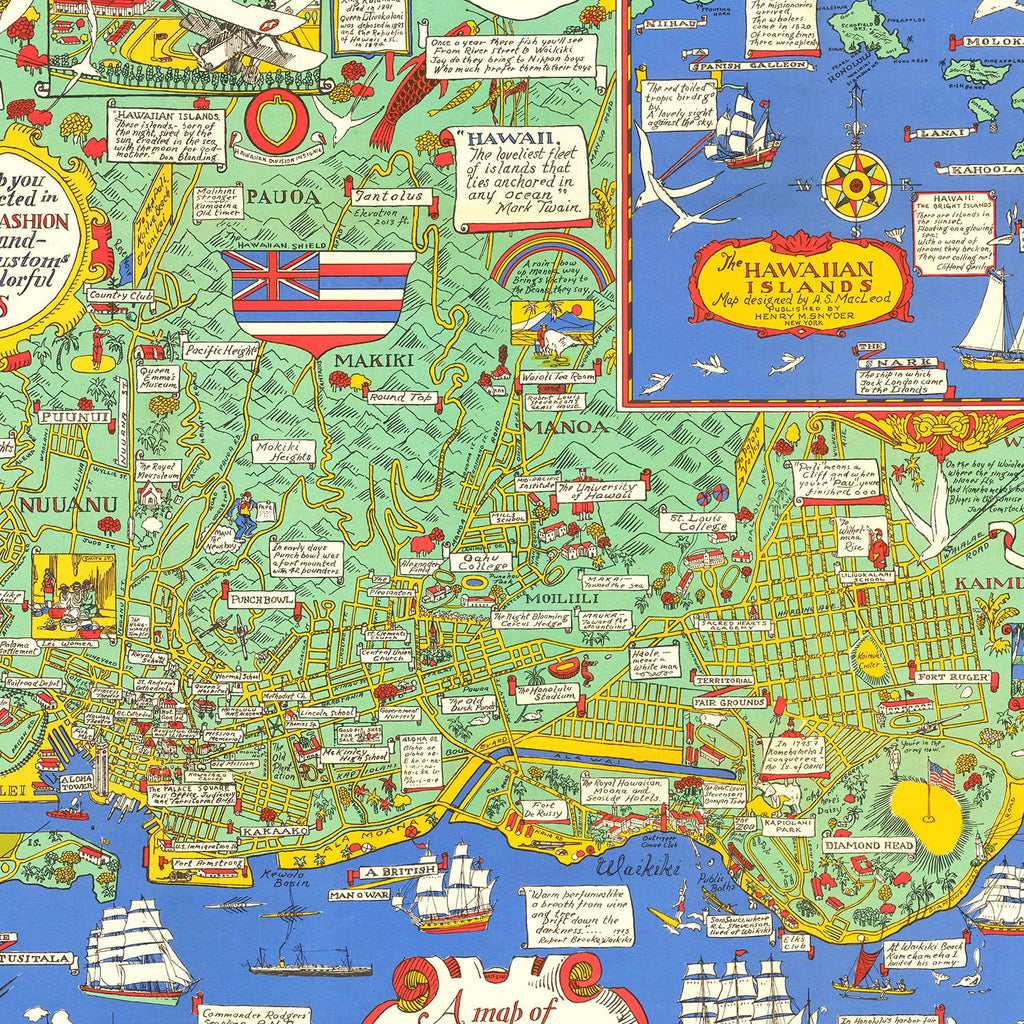 Vintage Map of Honolulu, Hawaii 1927