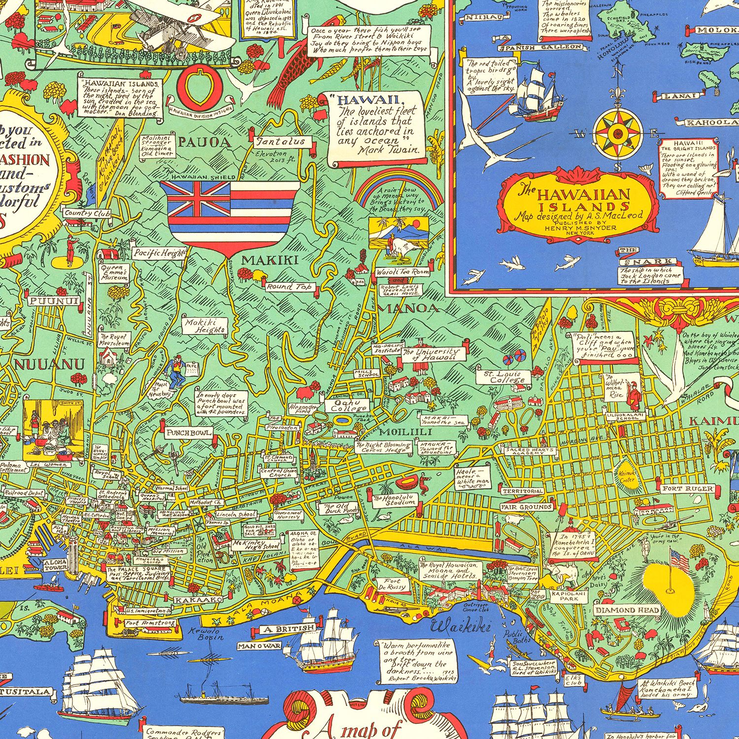 Vintage Map of Honolulu, Hawaii 1927