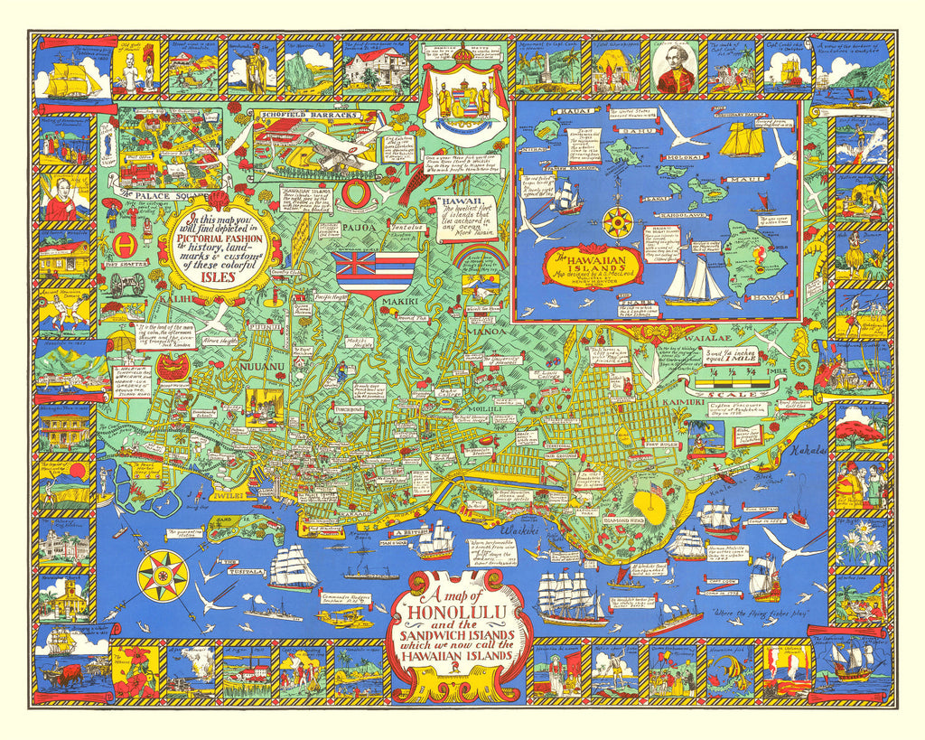 Vintage Map of Honolulu, Hawaii 1927