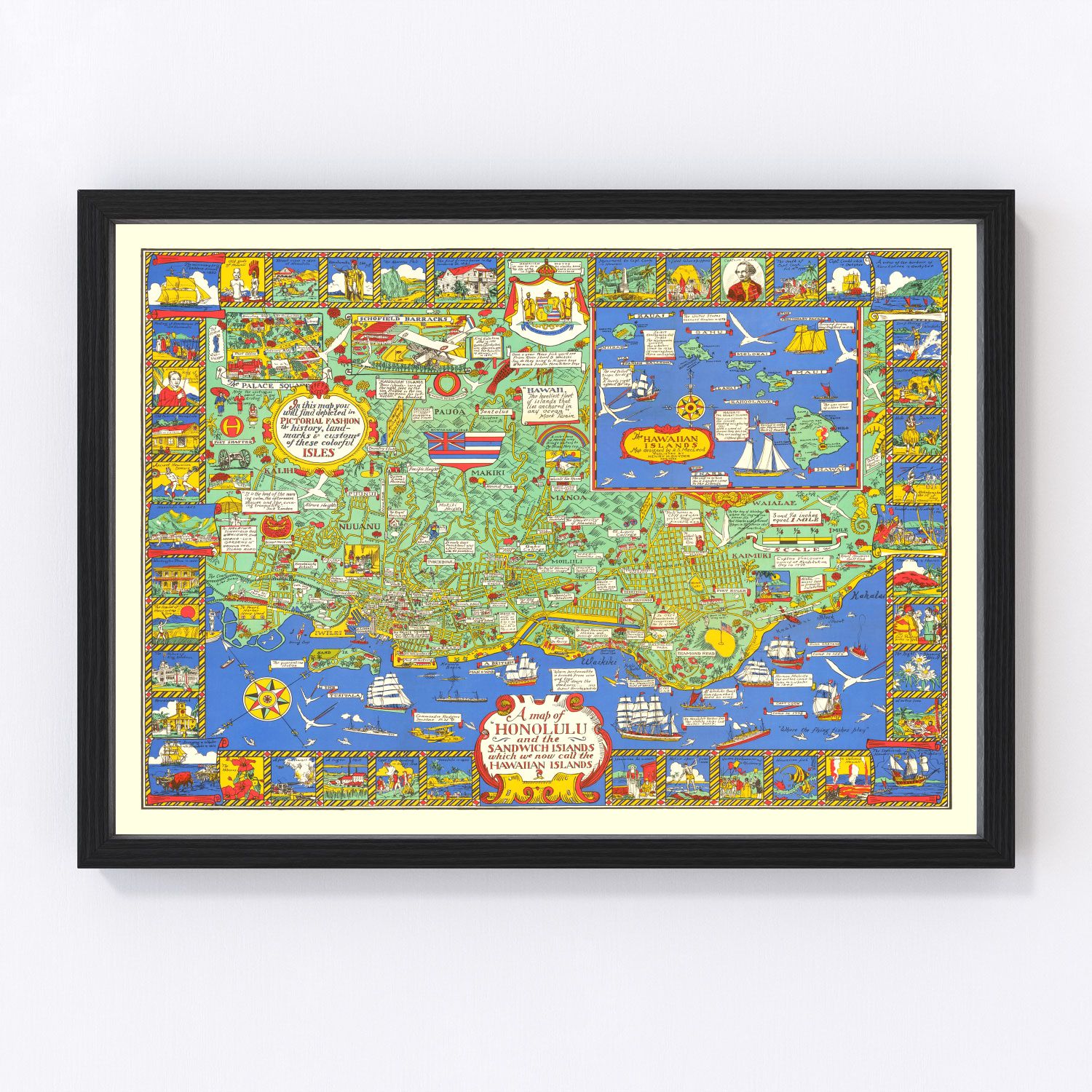 Vintage Map of Honolulu, Hawaii 1927