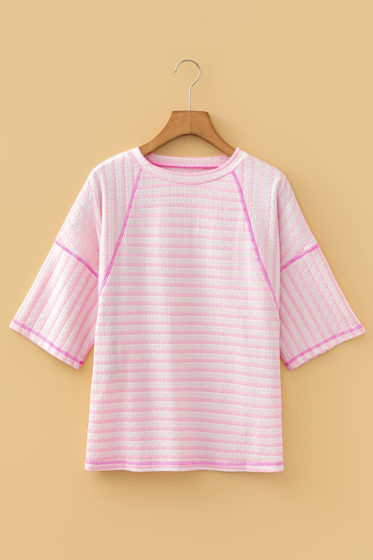 Stripe Textured Knit 3/4 Sleeve Top