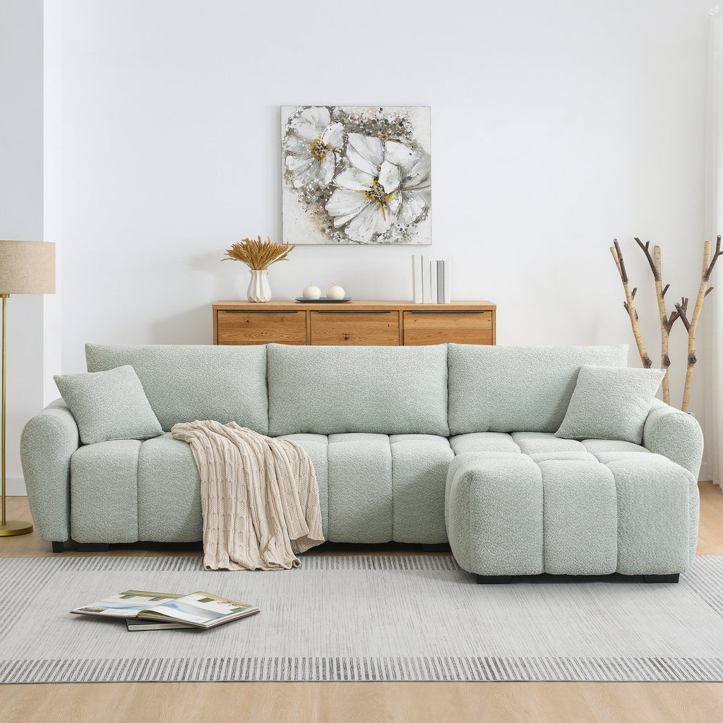[VIDEO] 110' Modular Sectional Sofa, L Shape with Extra-large Seat, Pull-line Design, Movable Ottoman, High Density Foam, Free Combination, Sturdy Metal&Wood Frame, Boucle Fabric, 3 Colors