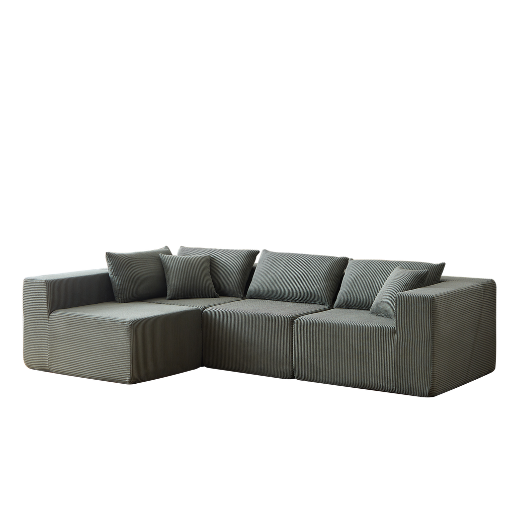 104-Inch Corduroy  Modular L Shaped Sectional Sofa,Luxury Floor Couch Set,Upholstered Indoor Furniture,Foam-Filled Compressed Sofa for Living Room,Bedroom,4 PC Free Combination