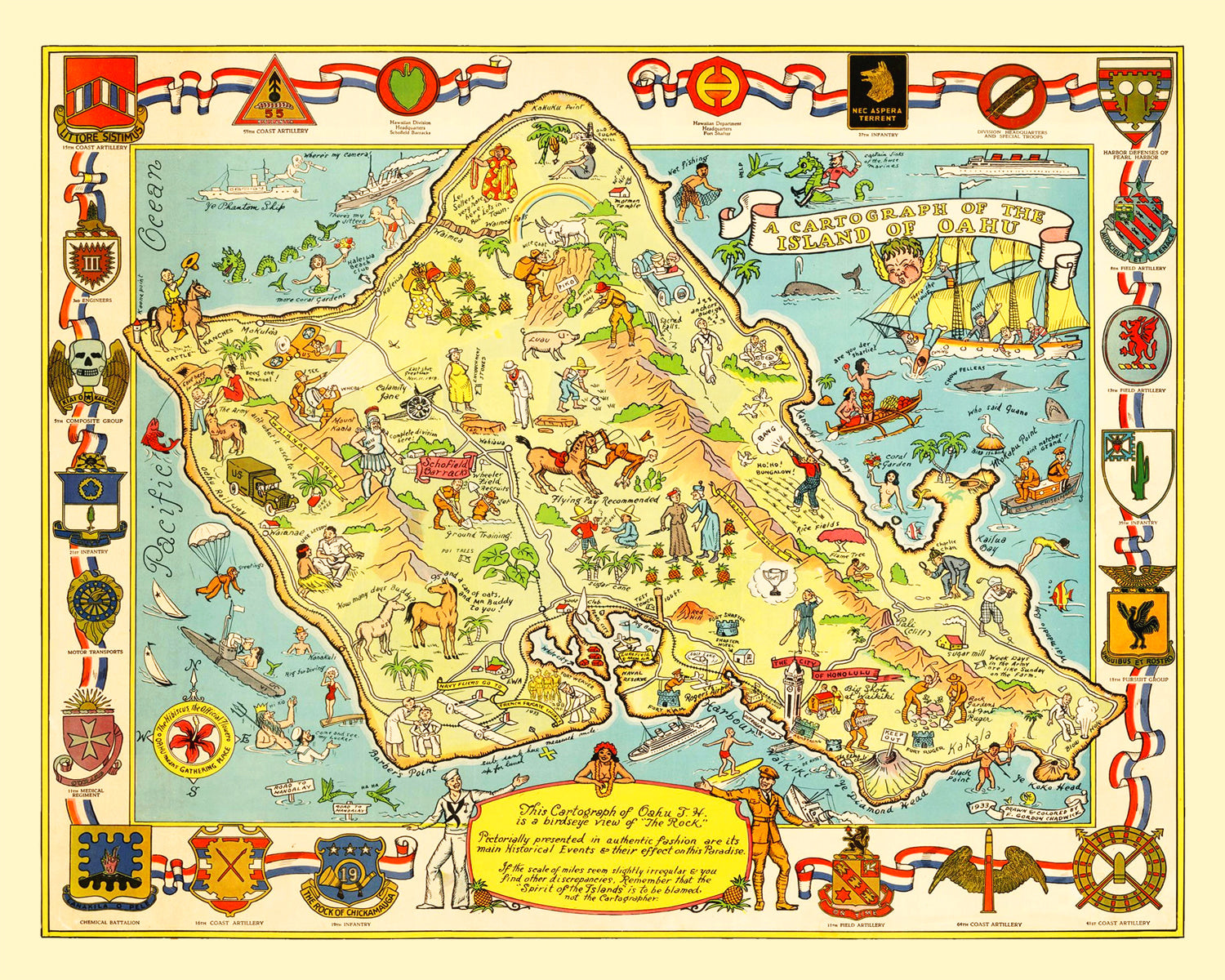 Vintage Map of Oahu, 1933