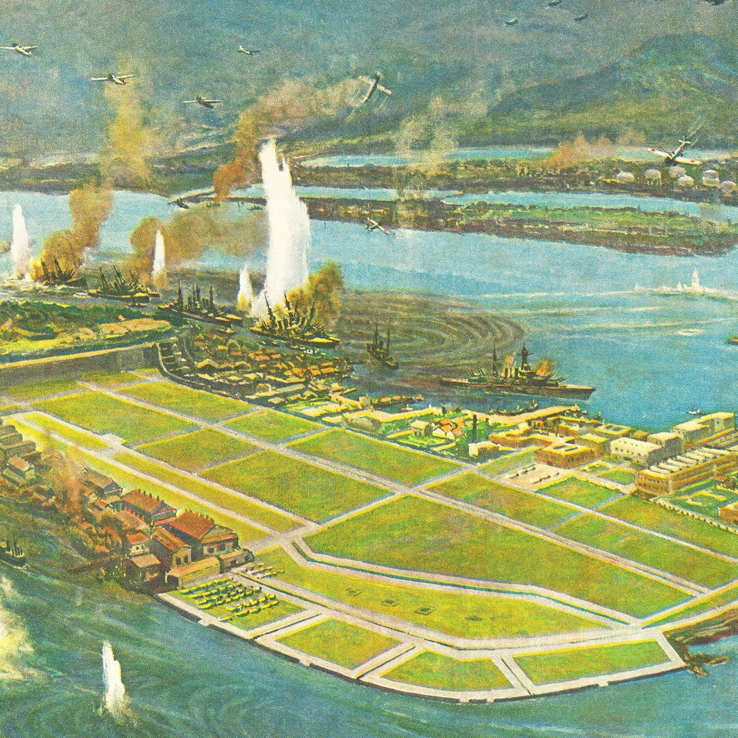 Vintage Map of the Pearl Harbor Attack, 1941