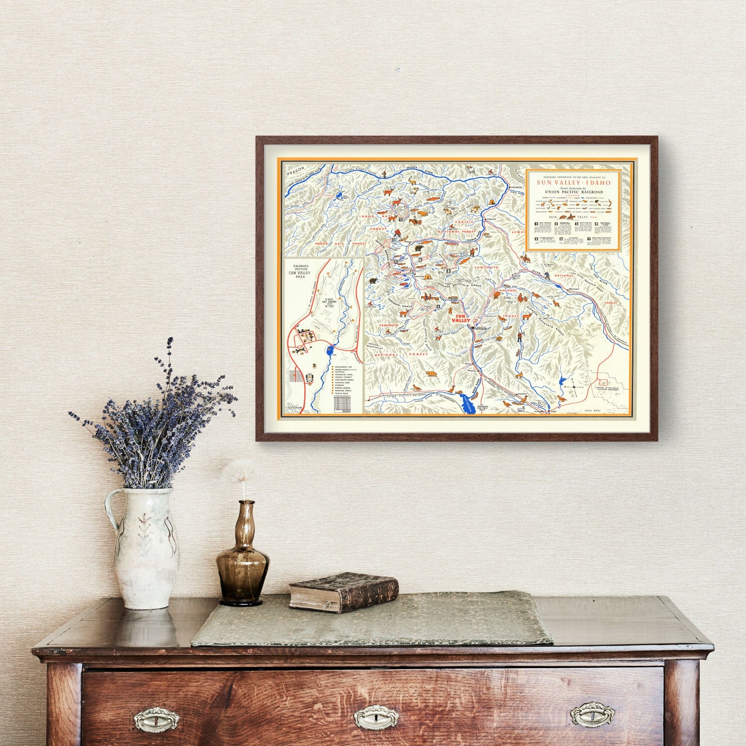 Vintage Map of Sun Valley Idaho, 1938