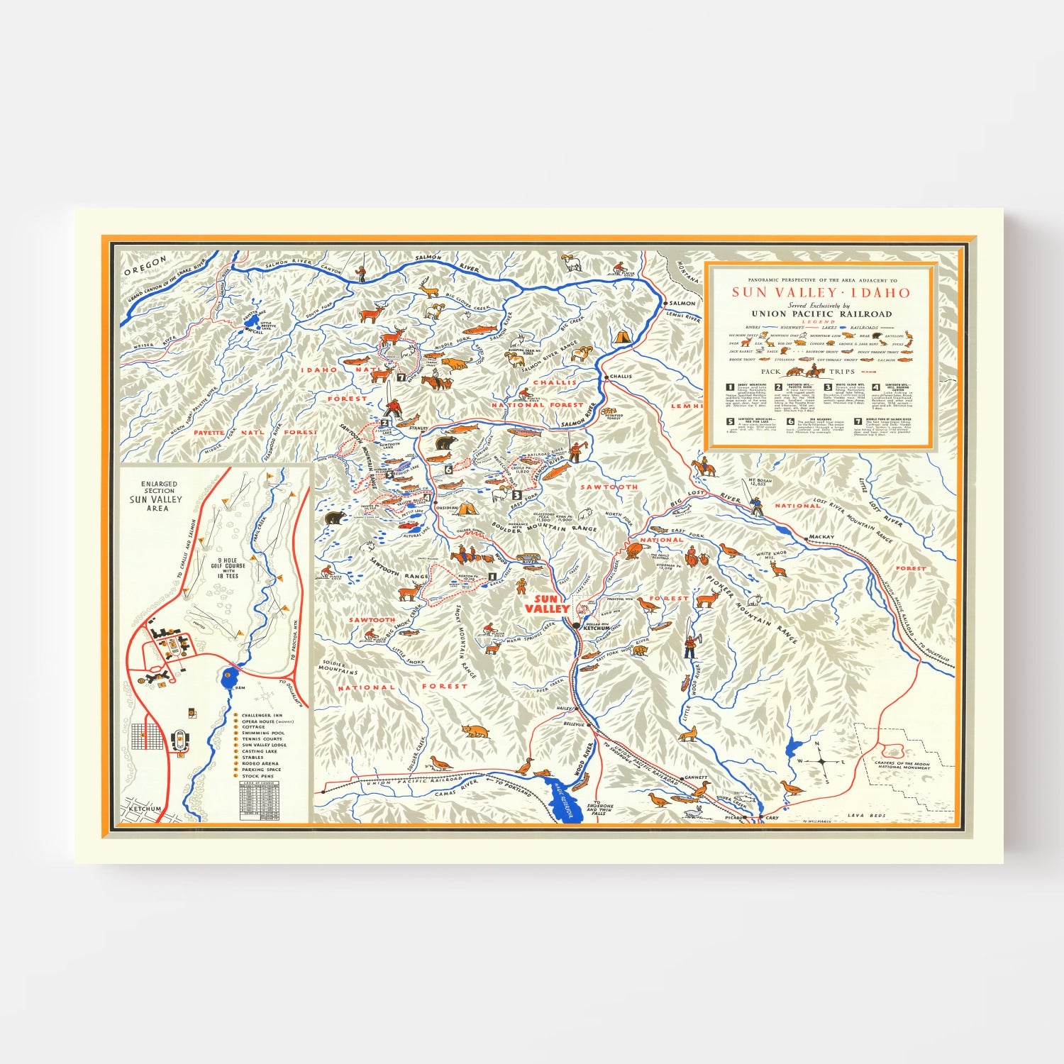 Vintage Map of Sun Valley Idaho, 1938