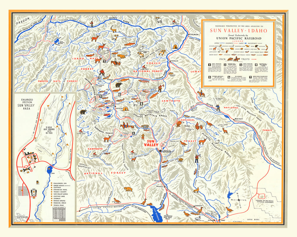 Vintage Map of Sun Valley Idaho, 1938