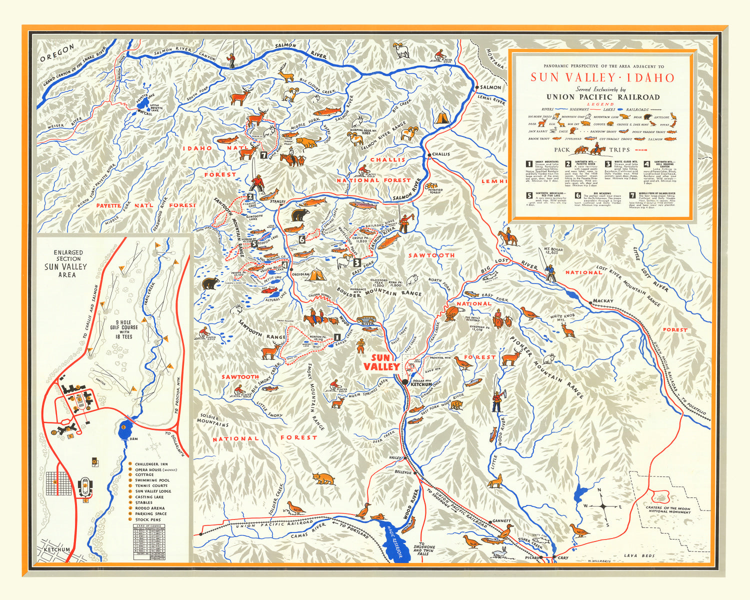 Vintage Map of Sun Valley Idaho, 1938