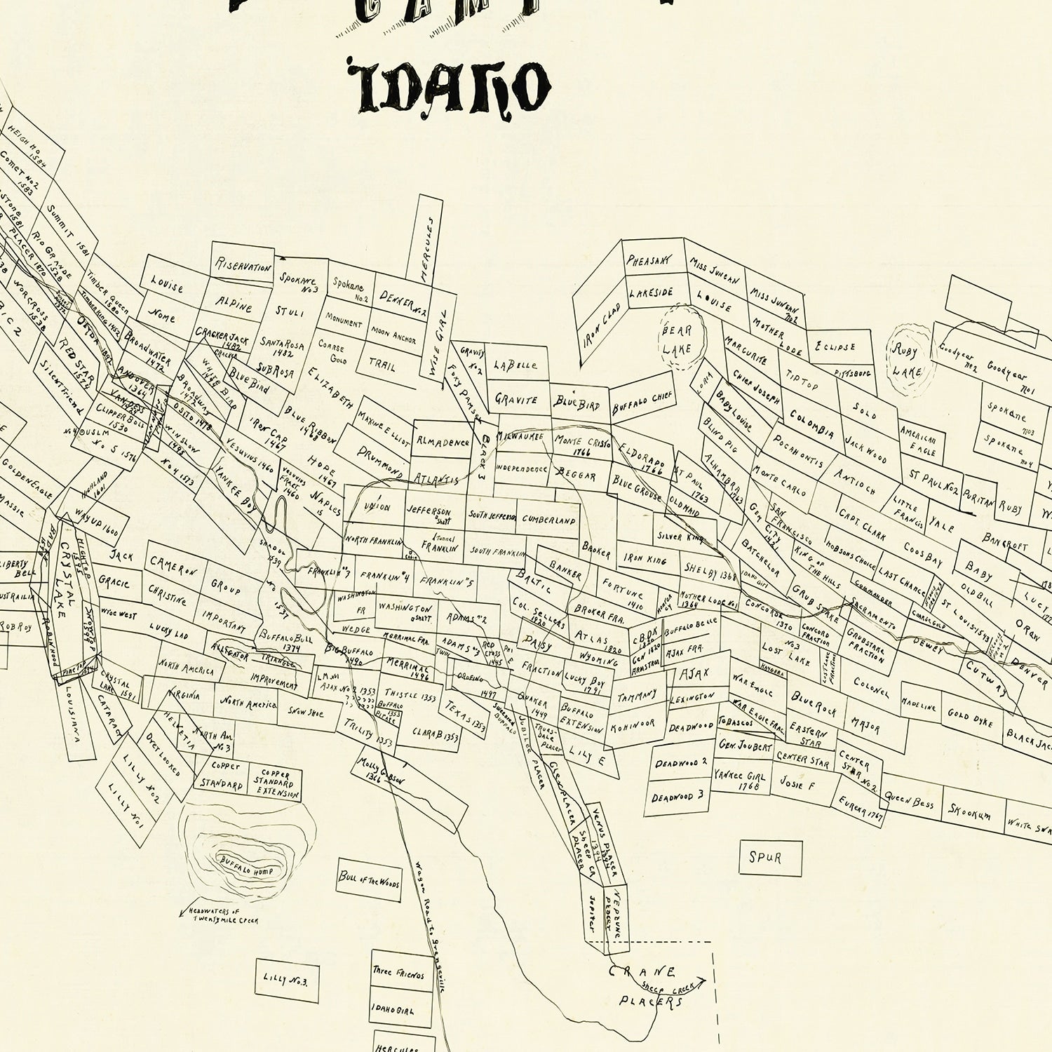 Vintage Map of Buffalo Hump Camp, 1899